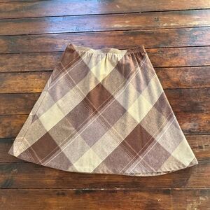 Vintage Brown Tan Midi A-Line Skirt for Casual Wear